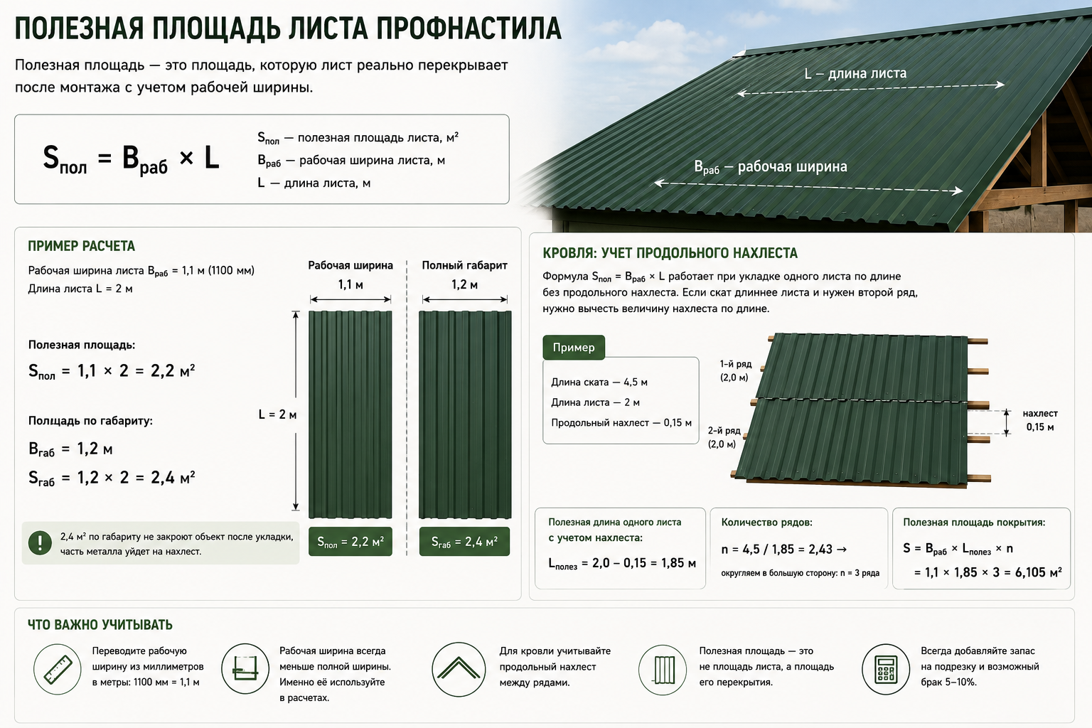 Как рассчитать рабочую ширину профнастила и чем она отличается от полной ширины листа
