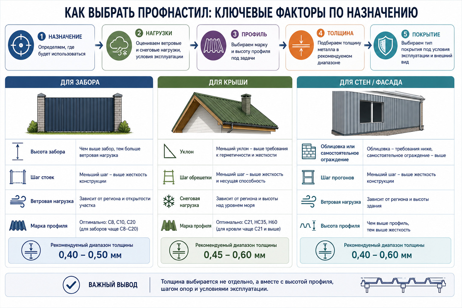 Как выбрать толщину профнастила для забора, крыши и стен