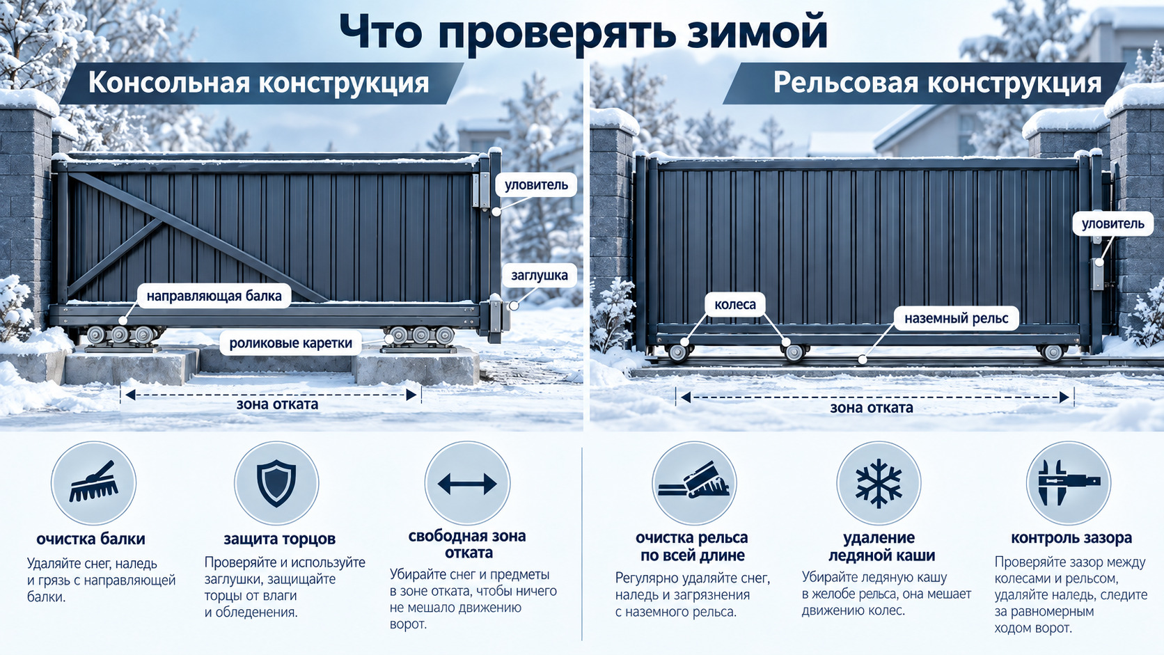 Как подготовить откатные ворота к зиме и что делать, если они замерзли