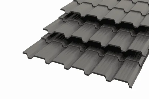 Металлочерепица "Каскад" Polyester 0,5 RAL 7024 Графитово-серый 3D смотреть фото