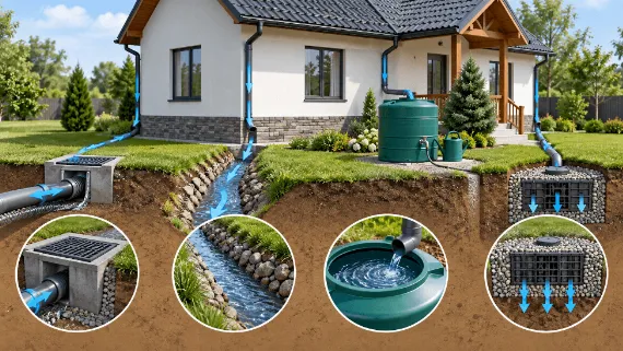 Куда отвести воду с крыши частного дома: способы водоотвода
